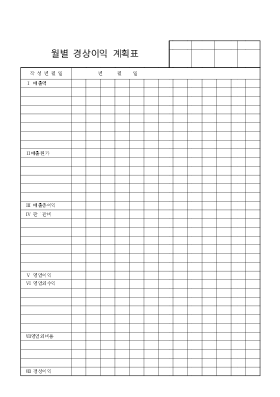 월별경상이익계획표